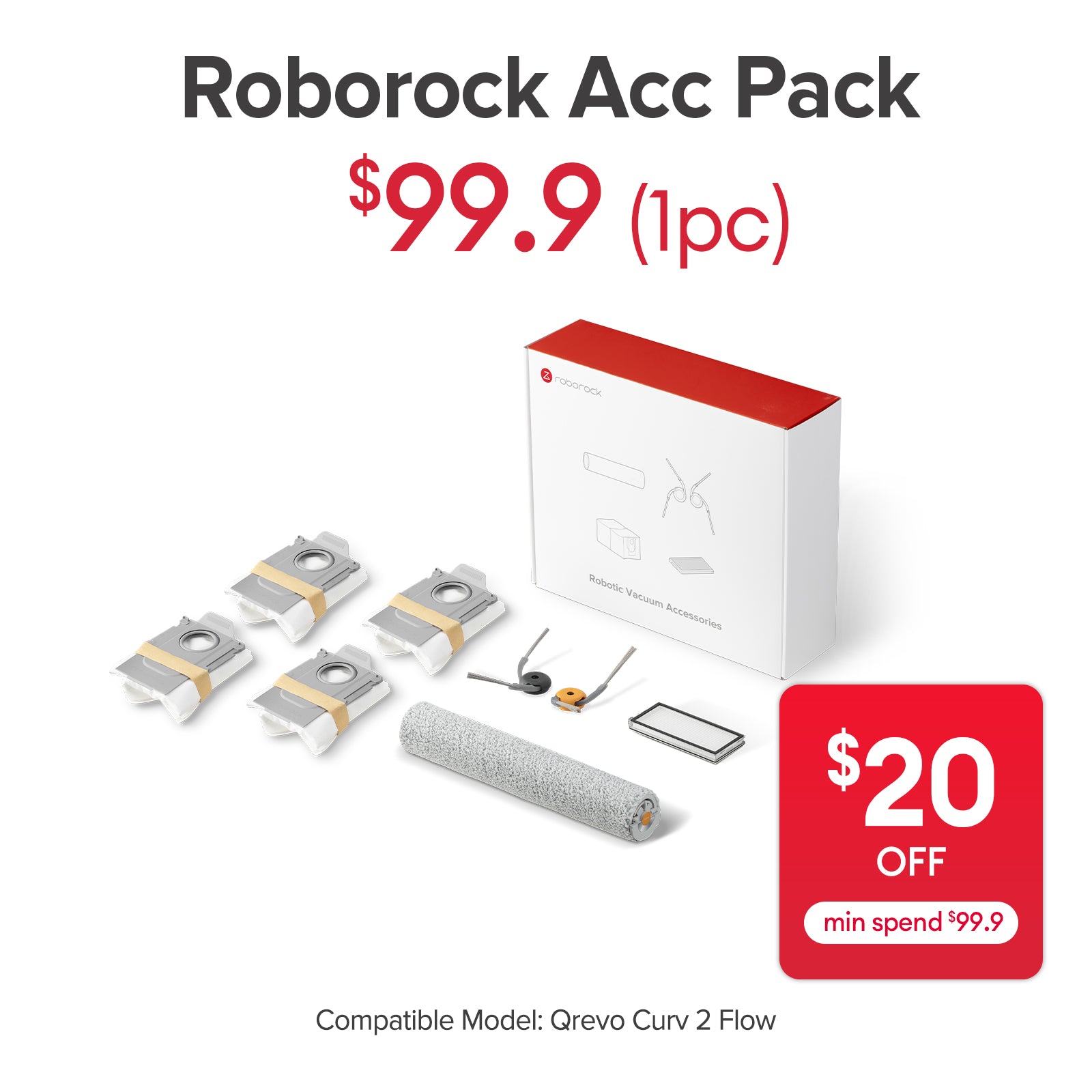 DianSung Kit d'accessoires pour aspirateur Roborock Qrevo Curv, pièce de rechange, brosse à rouleau, 4 lingettes, 3 sacs à poussière, 2 brosses latérales, 2 filtres, brosse de nettoyage DianSung Kit d'accessoires pour aspirateur Roborock Qrevo Curv, pièce de rechange, brosse à rouleau, 4 lingettes, 3 sacs à poussière, 2 brosses latérales, 2 filtres, brosse de nettoyage
