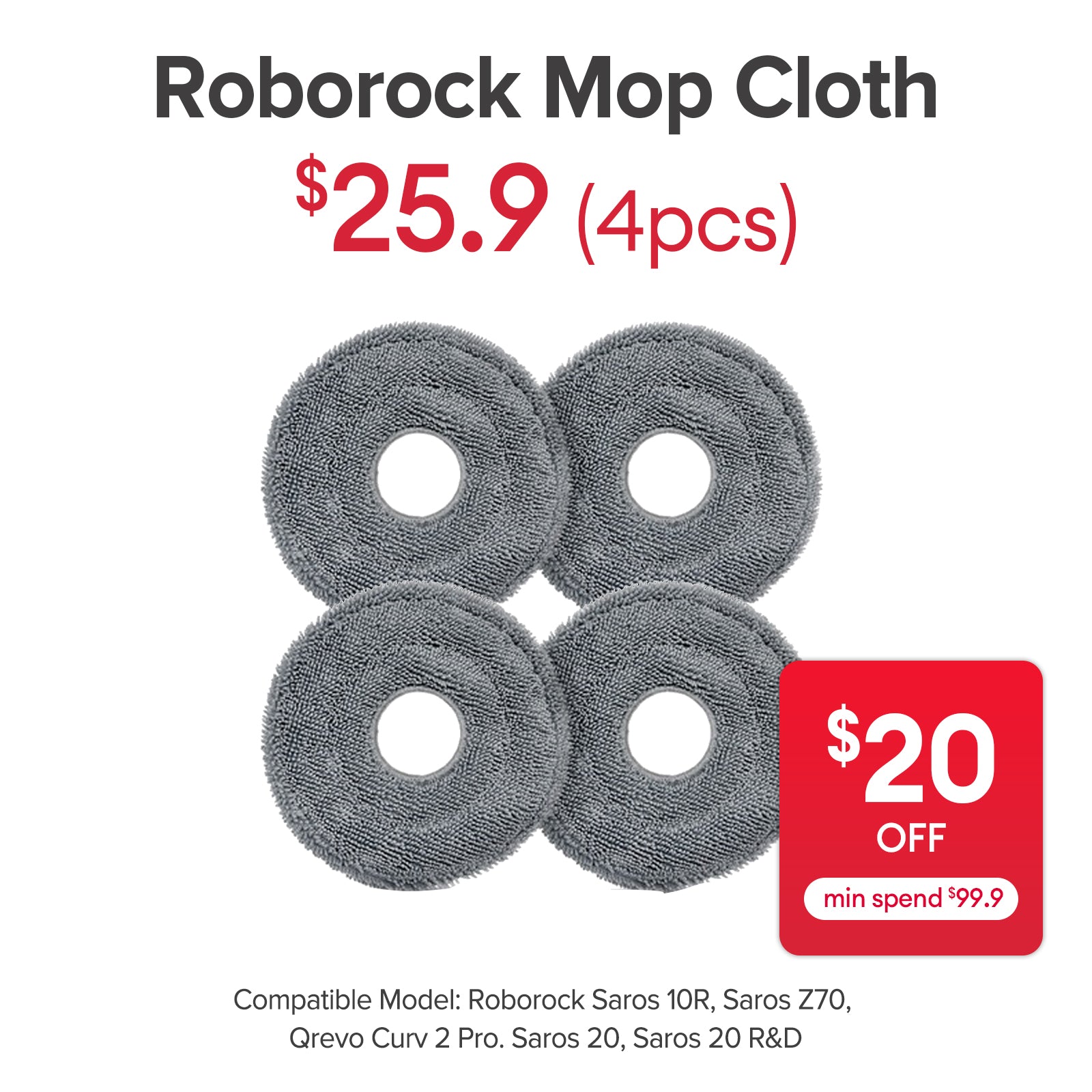 Mop Cloth for Roborock Saros 10R, Saros Z70 , Curv 2 Pro, Saros 20, Saros 20 R&D