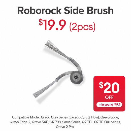 Side Brush for Roborock Qrevo Curv Series (Except Curv 2 Flow), Qrevo Edge, Qrevo Edge 2, Qrevo 5AE, QR 798, Saros Series, Q7 Series, Q10 Series, Qrevo 2 pro