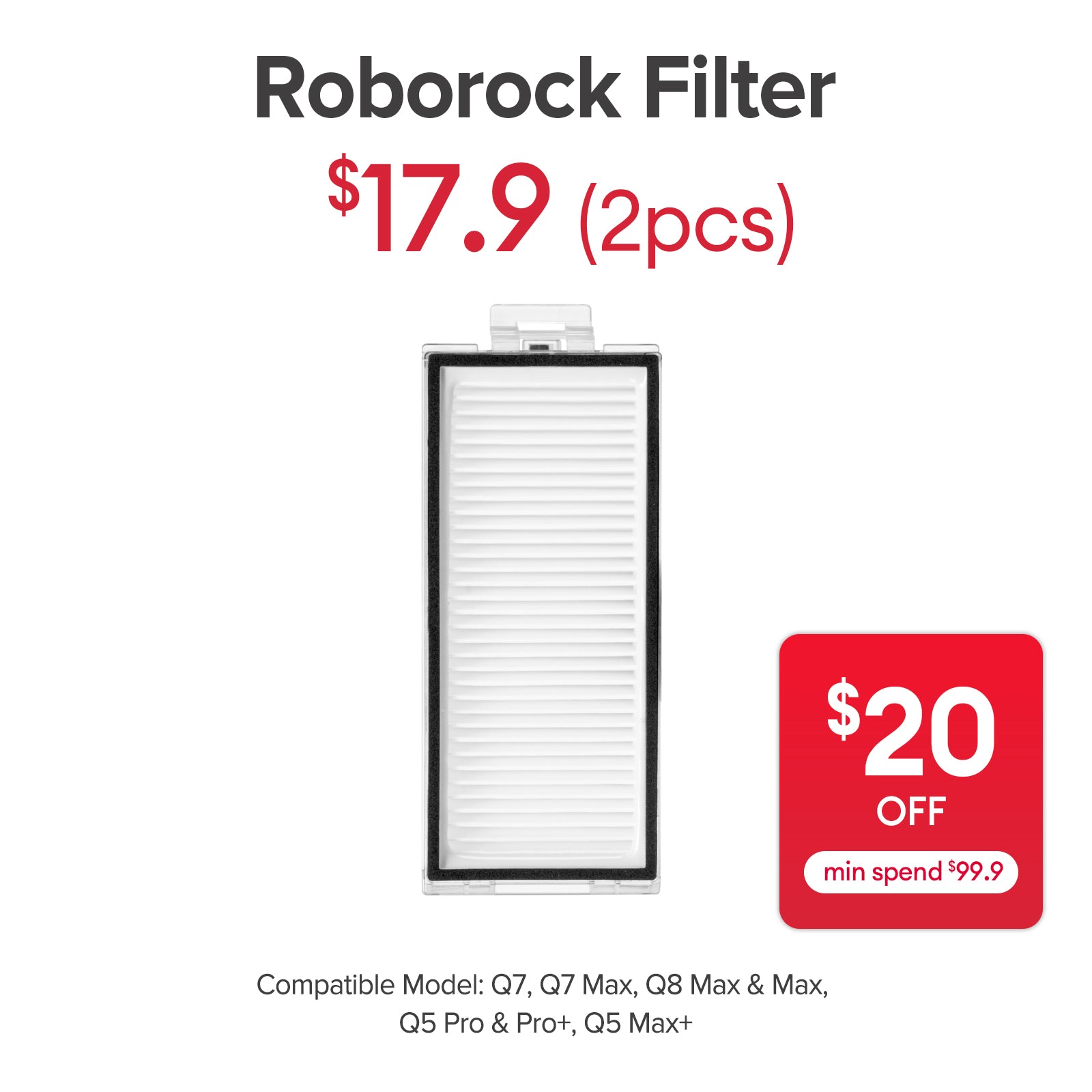 Filter for Roborock Q7/Q7 Max/Q8 Max&Max+/Q5 Pro&Pro+/Q5 Max+/Q5 DuoRoller+