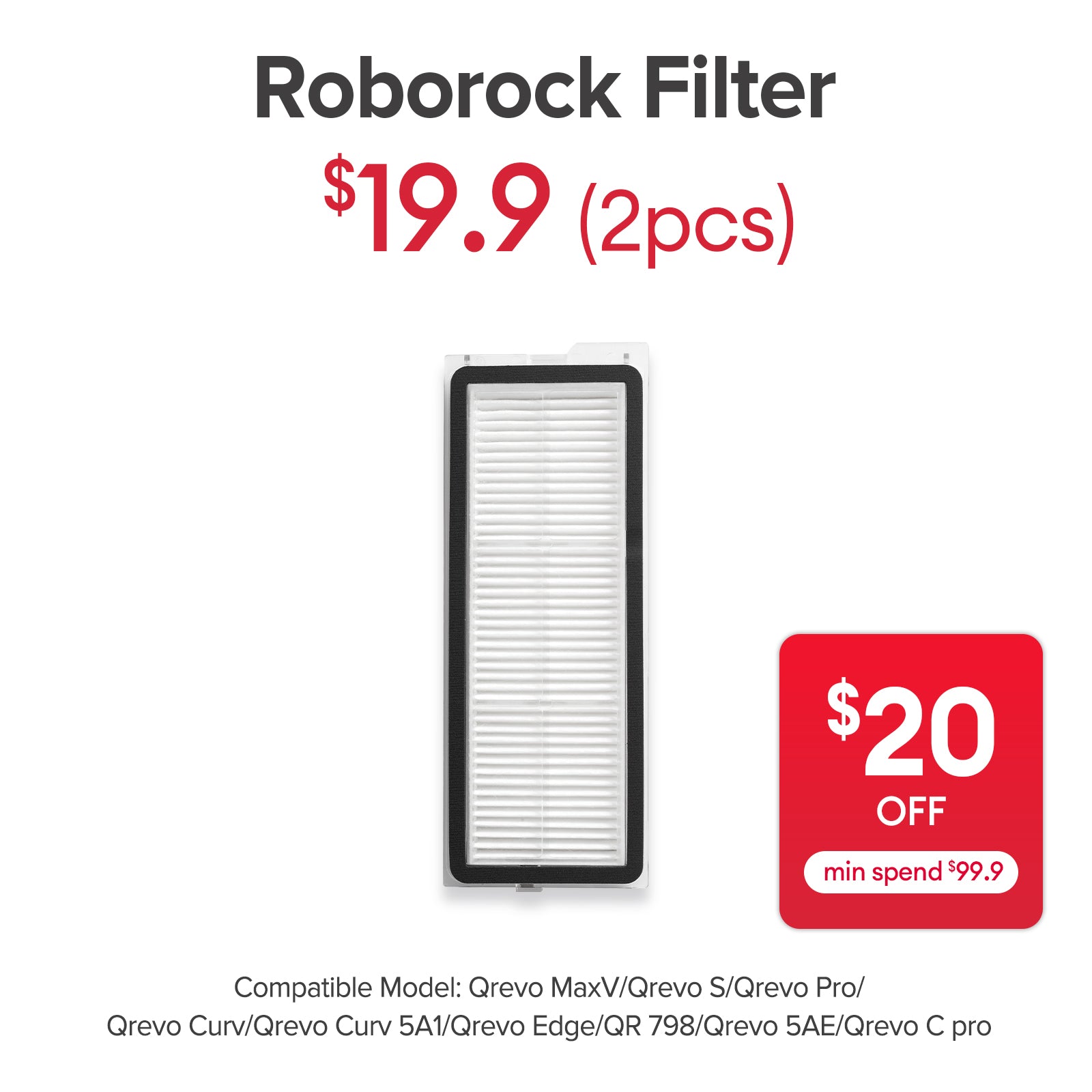 Filter for Roborock QR 798/Qrevo MaxV/Qrevo S/Qrevo Pro/Qrevo Curv Series/Qrevo Edge/Qrevo 5AE