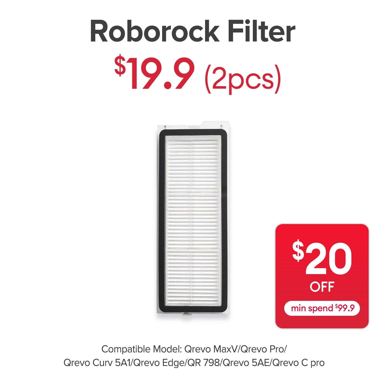 Filter for Roborock QR 798/Qrevo MaxV/Qrevo Pro/Qrevo C Pro/Qrevo Edge/Qrevo 5AE/ Qrevo S Pro