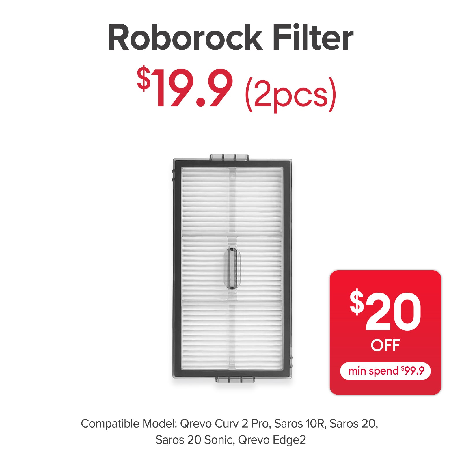 Filter for Roborock Saros 10R , Qrevo Curv 2 Pro, Saros 20, Saros 20 R&D, Saros 20 Sonic, Qrevo Edge 2