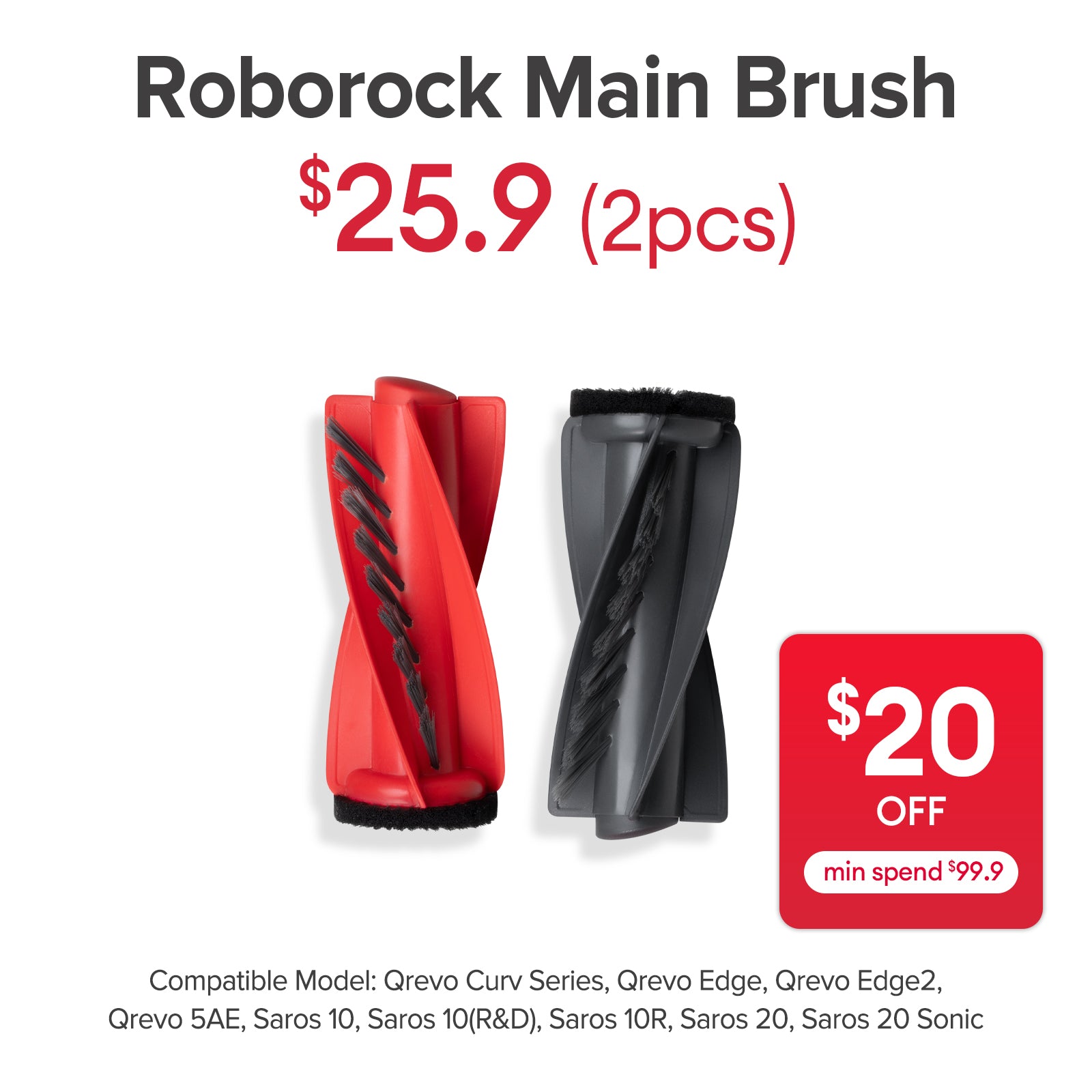 Main Brush for Roborock Qrevo Curv Series, Qrevo Edge, Qrevo Edge 2, Qrevo 5AE, Saros 10&10R,Saros 10 R&D , Saros 20 , Saros 20 Sonic, Saros 20 R&D