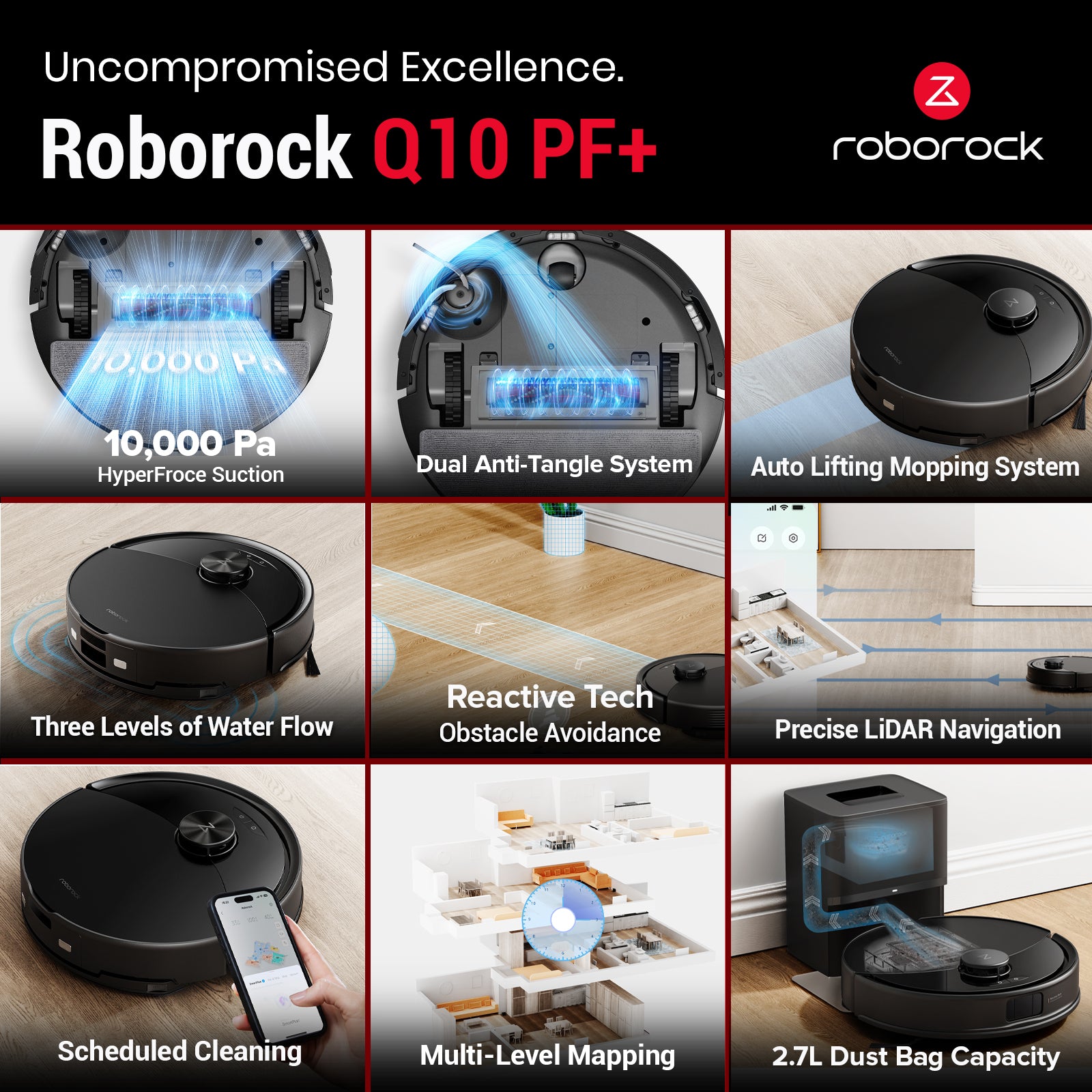 New Launch Roborock Q10 PF+ Robot Vacuum Black/White(Pre-Order)