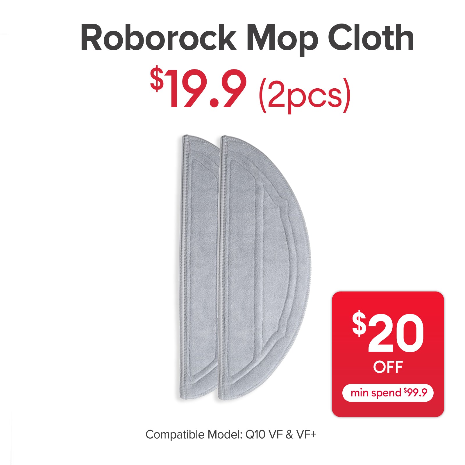 Mop Cloth for Roborock Q10 VF, Q10 VF+