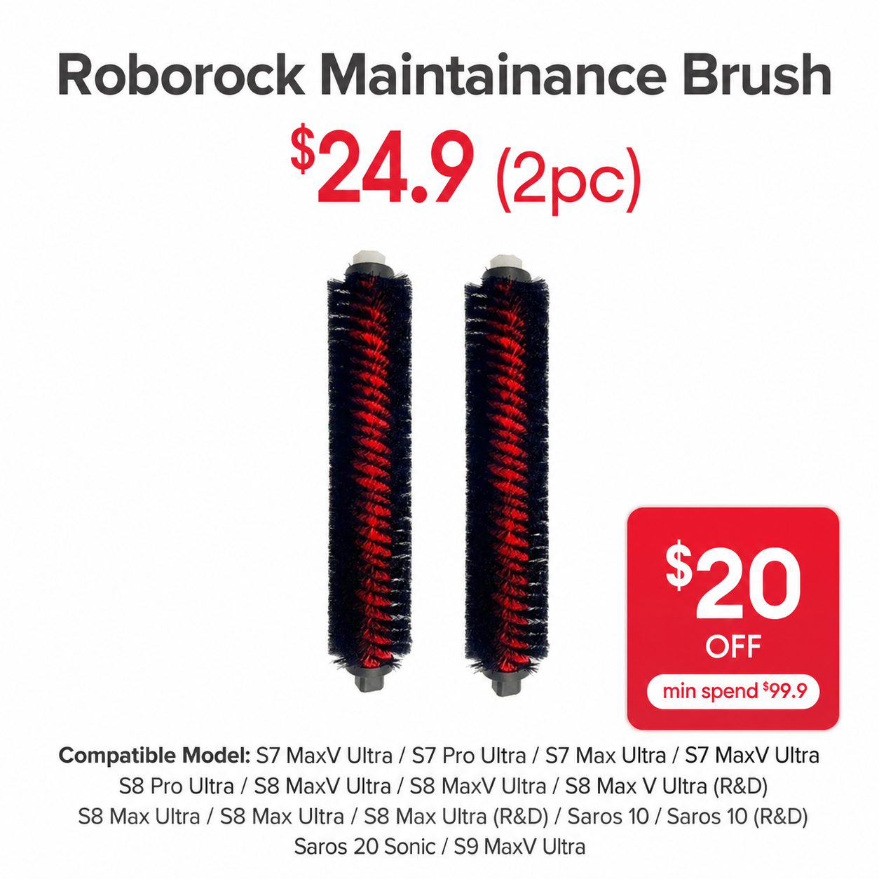 Maintainance Brush for Roborock S7 MaxV Ultra S7 Pro Ultra / S7 Max Ultra S7 Max Ultra S8 Pro Ultra / S8 Pro Ultra/saros 10/saros 10R&D/saros 20 sonic