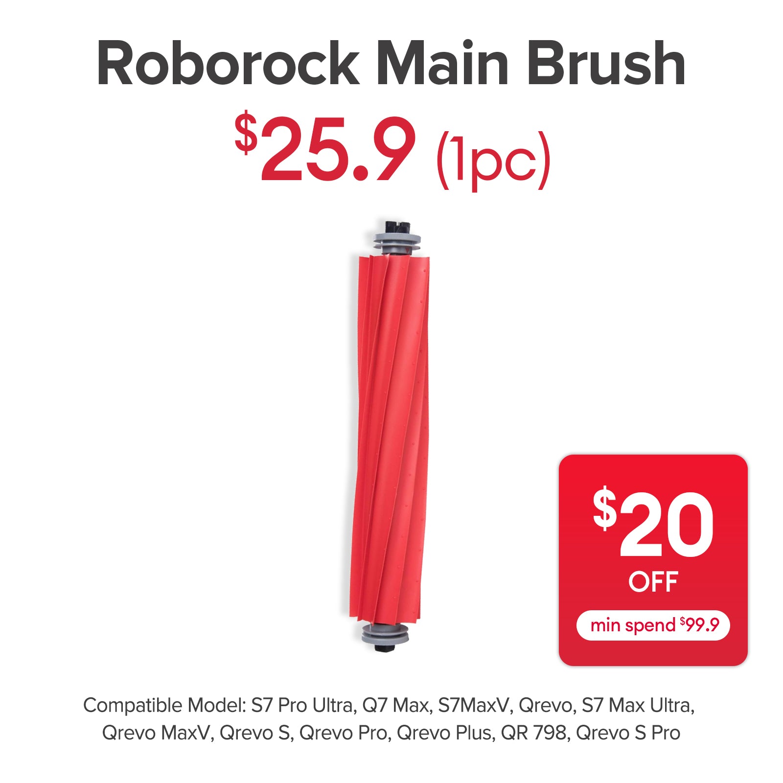 Main Brush for Roborock S7 Pro Ultra/Q7 Max/S7MaxV/Qrevo/S7 Max Ultra/Qrevo MaxV/Qrevo S/Qrevo Pro/Qrevo Plus/QR 798/Qrevo S Pro