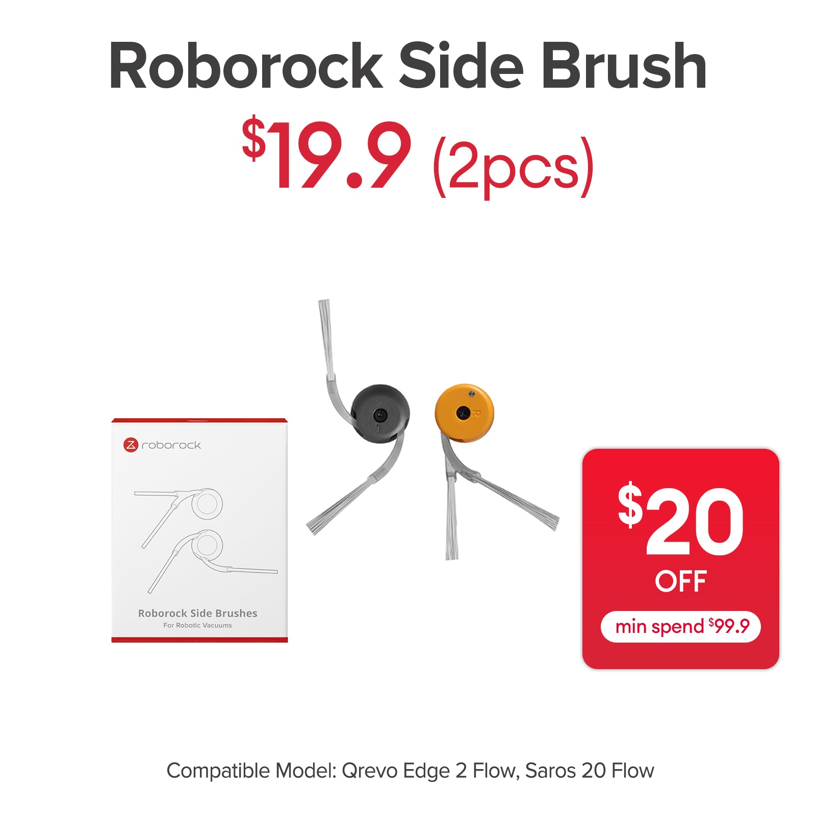 Side Brush for Roborock Qrevo Edge 2 Flow, Saros 20 Flow