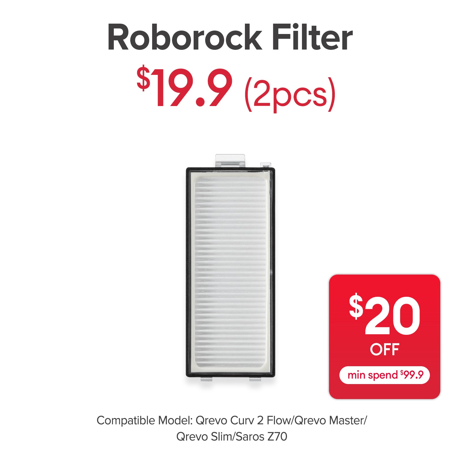 Filter for Roborock Qrevo Master/Qrevo Slim/Saros Z70/ Qrevo Curv 2 Flow