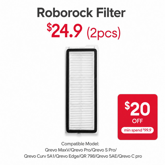 Filter for Roborock QR 798/Qrevo MaxV/Qrevo Pro/Qrevo C Pro/Qrevo Edge/Qrevo 5AE/ Qrevo S Pro